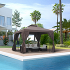 Outsunny - Abri de jardin extérieur pour patio, tonnelle avec auvent 10 pi l x 10 pi L - brun-Conception à double toit pour une meilleure circulation de l'air