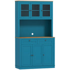 HOMCOM - Armoire de rangement 71 po avec espace pour micro-ondes et vaisselier - bleu marine-Huit compartiments et deux tiroirs maximisent les options de rangement dans la cuisine 