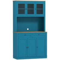HOMCOM - Armoire de rangement 71 po avec espace pour micro-ondes et vaisselier - bleu marine-Huit compartiments et deux tiroirs maximisent les options de rangement dans la cuisine 