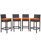 Modway - Convene 4 pièces Terrasse extérieure Coffret de pub - Espresso Orange-Tissage en rotin synthétique