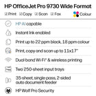 HP - Imprimante multifonction grand format HP OfficeJet Pro 9730 - blanc-Inclut imprimante, cartouches de démarrage, cordon et documentation