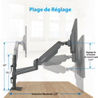 ShoppingAll Support de bureau à pince pour moniteur à double ressort à gaz entièrement réglable - Noir-Les bras d'extension peuvent être retirés pour un meilleur réglage de l'angle et de la position