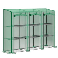 Outsunny - serre adossée mini avec étagères à 3 niveaux et 3 portes enroulables, blanc- Étagère à plantes à trois niveaux maximise le rangement pour les accessoires de jardinage  
