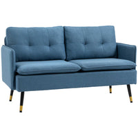 HOMCOM - Canapé 55 po loveseat avec dossier capitonné à boutons - bleu-Le design deux places est idéal pour les espaces limités tout en étant suffisamment spacieux pour s’y blottir et lire 