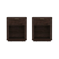 Manhattan Comfort - Ensemble de 2 tables de chevet modernes Evelyn 20" à 1 tiroir - Marron-Table de nuit moderne pour chambre et salon lot de 2