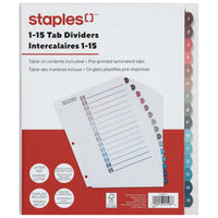 Staples - Intercalaires pré-imprimés - 1-15 - Couleurs tendance-Les intercalaires sont numérotés de 1 à 15 pour une meilleure organisation des documents