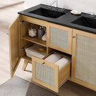 Modway - Soma 48" Meuble de salle de bain à double lavabo - Noir de chêne-Tissage en rotin