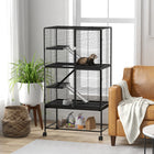 PawHut - Cage à furets à 4 niveaux sur roulettes, cage pour petits animaux avec étagère - noir-Un plateau amovible combiné à un filet supérieur pour capturer facilement la saleté 