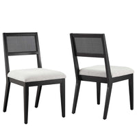 Modway - Nimba Faux rotin Tissu Chaises de salle à manger Ensemble de 2 - Tissage à bruyère gris clair-Ensemble de 2 chaises à manger sans accoudoirs