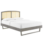 Modway - Sierra Canne et bois Lit plateforme Queen avec pieds angulaires, Gris-Tête de lit en rotin en canne tressée