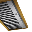 KUCHT KRH48SG 48 po Hotte murale - 900 CFM - Acier inoxydable avec accents dorés-Équipée de deux lampes DEL de 1,5 W, cette hotte pro au design sans joint offre une meilleure visibilité pendant la cuisson et met en valeur l’apparence de votre cuisinière Kucht Pro