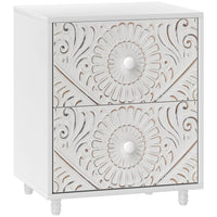 HOMCOM - Table de nuit, style mi-siècle pour chambre à coucher - blanc-Façade de style mi-siècle avec des sculptures uniques qui rehaussent l'esthétique de la pièce