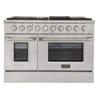 Kucht - 48 po Série KNG Cuisinière Pro Style au gaz naturel - Acier inoxydable-Cuisinez et pâtissez comme un professionnel grâce à deux fours séparés dotés de larges vitres. Le four principal est un four robuste en porcelaine bleue d’une capacité de 4,2 pi³, tandis que le four latéral supplémentaire offre une capacité de 2,5 pi³