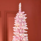 HOMCOM - Sapin de Noël artificiel 7 - 5' forme crayon enneigé avec lumière LED - rose-Construction à charnière/conception en sections/branches s'ouvrant automatiquement pour une installation rapide 