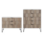 Manhattan Comfort - DUMBO commode moderne et commode haute à 5 tiroirs - blanc et gris - ensemble de 2-Commode de chambre moderne-contemporaine avec une touche de glamour comprenant une commode standard et une commode haute