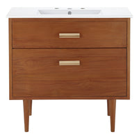 Modway - Cassia 36" Vanette de salle de bain - Blanc naturel-Coiffeuse de salle de bain du milieu du siècle