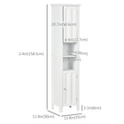 Kleankin - Armoire de rangement de salle de bain haute avec étagères - blanc-Conception anti-basculement pour garantir la sécurité 