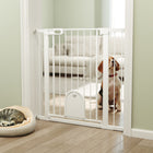 PawHut - Barrière pour animaux de compagnie extra large 30"-41" avec petite porte - 35"H - Blanc-Équipée d’une petite porte, pratique pour le passage des animaux de compagnie