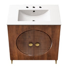 Modway - Vernon 30" Bois cannelé Armoire de coiffeuse avec évier - Blanc noyer-Évier en céramique avec comptoir intégré