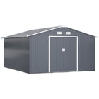 Abri de jardin Outsunny 11' x 13' avec kit de fondation - Gris foncé-Conception spacieuse pour ranger tous vos outils d’extérieur, équipements et accessoires de jardinage  
