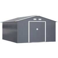 Abri de jardin Outsunny 11' x 13' avec kit de fondation - Gris foncé-Conception spacieuse pour ranger tous vos outils d’extérieur, équipements et accessoires de jardinage  
