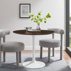 Modway - Lippa Rond de 36 po Bois Table à manger, Noyer cerisier blanc-Socle métallique résistant aux éclats