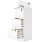 HOMCOM - Classeur vertical à 3 tiroirs cannelés pour documents Letter/A4 avec serrure - blanc-Trois tiroirs à dossiers adaptés aux dossiers format A4 ou lettre 
