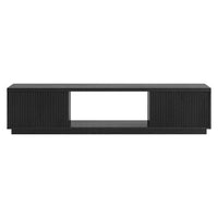 Hudson&Canal - Meuble TV Dorian pour téléviseurs jusqu'à 78" - Grain noir-Un design contemporain moderne peut accueillir des téléviseurs jusqu'à 78 pouces pour votre espace de divertissement