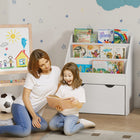 Qaba - Bibliothèque pour enfants avec étagères d’exposition à 3 niveaux, tiroir pour chambre de bébé - blanc-Le tiroir inférieur à roulettes glisse facilement pour un accès rapide  
