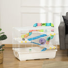 PawHut - Cage pour hamster 31 po L avec système de tubes tunnels - Blanc-Comprend une cabane sur le perchoir, une bouteille d'eau, une gamelle, des rampes et une roue d'exercice