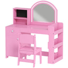 Qaba - Coiffeuse pour enfants avec miroir éclairé - rose-Comprend un miroir à LED bicolore, offrant une expérience de maquillage digne des stars  
