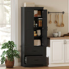 HOMCOM - Armoire de cuisine haute style ferme 67 po - noir-Deux étagères réglables accueillent facilement des objets hauts comme des mixeurs et des boîtes de céréales 