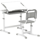 Qaba - Ensemble bureau et chaise pour enfants à hauteur réglable avec plateau inclinable - gris-Table et chaise à hauteur réglable qui grandissent avec votre enfant  
