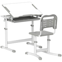 Qaba - Ensemble bureau et chaise pour enfants à hauteur réglable avec plateau inclinable - gris-Table et chaise à hauteur réglable qui grandissent avec votre enfant  
