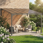 Outsunny - Pergola d’extérieur 11 pi l x 10 pi L - toit rigide adossé mural - brun-Le toit incliné empêche l’accumulation d’eau et supporte les charges de neige