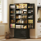 HOMCOM - Armoire de cuisine garde-manger 72 po avec éclairage LED et étagères de porte - noir-Les étagères réglables à trois niveaux offrent un rangement personnalisable pour des objets de différentes tailles 