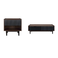 Manhattan Comfort - Ensemble de 2 tables Duane style milieu du siècle : table d’appoint et table basse - brun foncé et noir-Ensemble de table d’appoint et table basse Mid-Century Modern pour salon