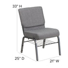 Flash Furniture – Chaise d’église Hercules 21 po larg, siège 3,75 po épais, compartiment pour livre, gris, structure argentée-Cadre en acier de calibre 16