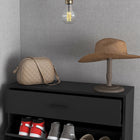 HOMCOM - Organisateur de rangement à chaussures moderne avec portes rabattables - noir-La structure en panneau de particules et MDF avec des pieds à angle droit le rend robuste et solide