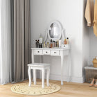 HOMCOM - Coiffeuse avec tabouret - 31,5 po L x 15,7 po l x 55,1 po H - blanc-5 tiroirs offrant un grand espace de rangement 