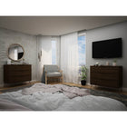 Manhattan Comfort - Rockefeller commode 3 tiroirs style milieu du siècle de 35,24 po - brun - ensemble de 2-Choisissez le design de votre poignée lorsque le produit est chez vous Option pour une poignée découpée ou un look affleurant