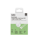 Belkin - Chargeur mural Boost Charge 65 W avec câble USB Type-C - Blanc-Port latéral pour faciliter le passage des câbles, conception compacte et adaptée aux voyages avec broche pliable