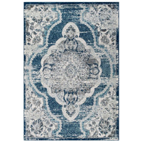 Modway - Entourage Médaillon vintage fleural vintage Malia Tapis de 5 pi l x 8 pi L - Ivoire et bleu-Tapis d’espace à médaillons vintage floraux vintage vieillis