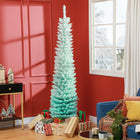 HOMCOM - Sapin de Noël artificiel fin - sapin de Noël crayon - bleu dégradé-La base est détachable pour un rangement facile 