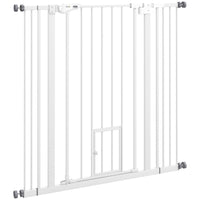 PawHut - Barrière pour Animaux 41" avec Porte de Passage pour Escaliers et Portes Blanc-Le système de double verrouillage garantit que votre animal est sécurisé à un endroit et offre une sécurité maximale