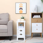 HOMCOM - Table d’appoint mince avec 2 tiroirs et étagère de rangement - blanc-Deux tiroirs avec poignée et une étagère ouverte offrent un grand espace de rangement 
