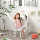 Qaba - Coiffeuse pour enfants avec miroir et tabouret motif lapin - blanc-Un joli motif de lapin qui égayera n'importe quelle pièce  
