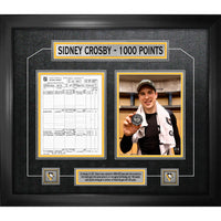 Sidney Crosby Pittsburgh Penguins 1000th Point Collage with Scoresheet - Impression encadree - 28" x 24"-Qualité supérieure - scoresheet framed