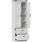HOMCOM - Armoire de cuisine haute 67 po avec étagères réglables - grain de bois blanc crème-Armoire à quatre niveaux et deux tiroirs pour maximiser l’espace de rangement 