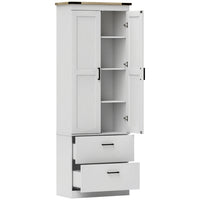 HOMCOM - Armoire de cuisine haute 67 po avec étagères réglables - grain de bois blanc crème-Armoire à quatre niveaux et deux tiroirs pour maximiser l’espace de rangement 